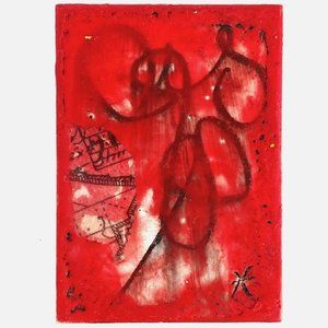 ATC ACEO Original 'Whisper's Path' Red Encaustic Wax Paint Tristina Elmes